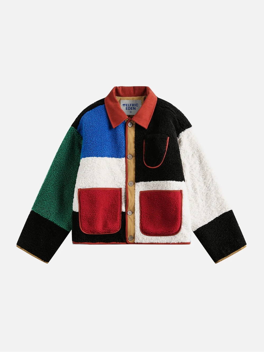 Aelfric Eden Colorblock Sherpa Jacket — Rust, Mustard, Cobalt, Black NWT